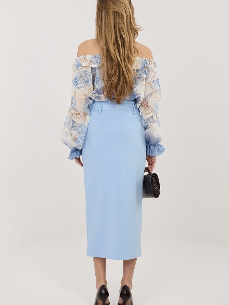 Rue Paris Skirt Model 225875 - Cotton Blend Blue Skirt S/M L/XL-0