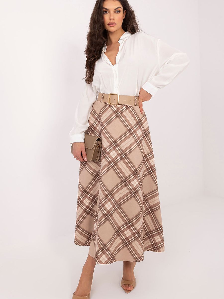 Italy Moda One Size Beige Long Polyester Spandex Skirt 226008-0
