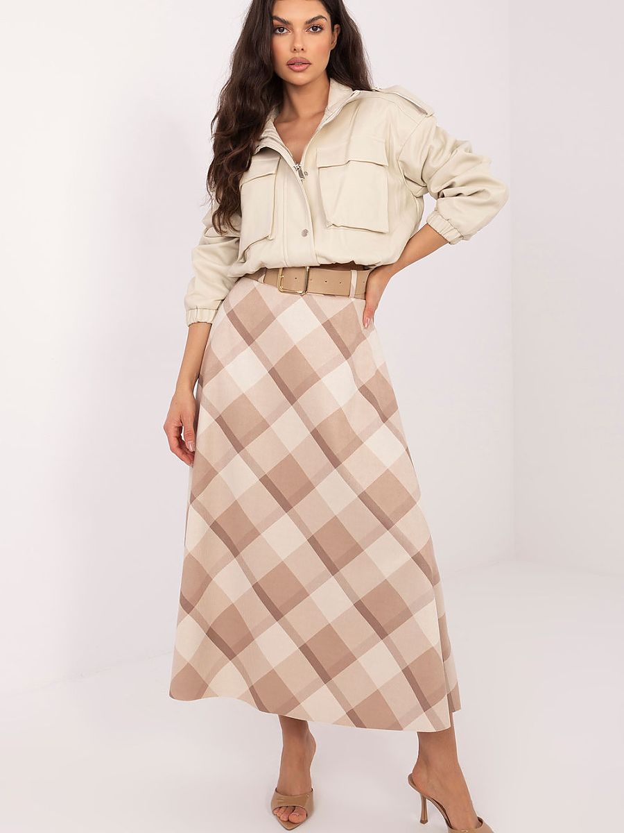 Italian Design One-Size Beige Long Skirt Made in Italy Model 226009-0
