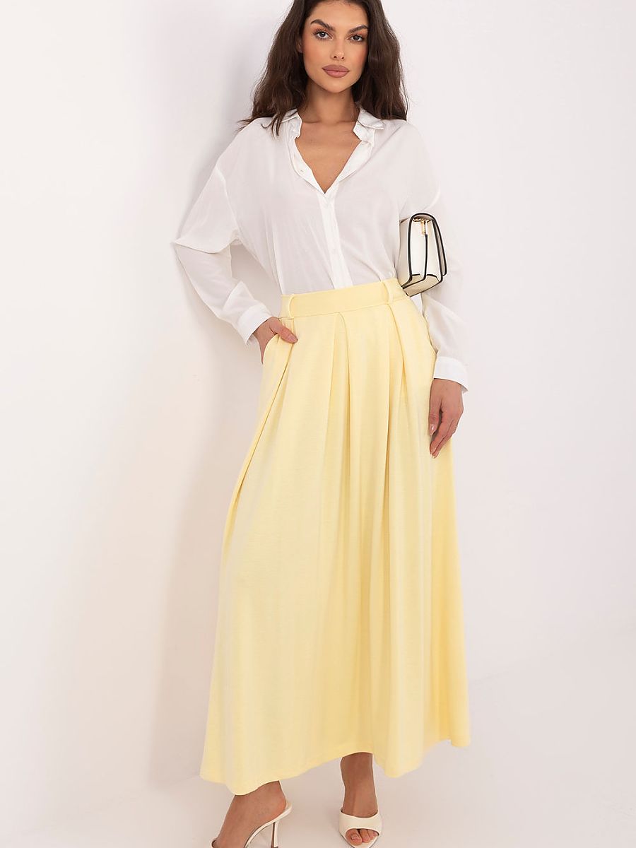 Yellow Long Spandex Viscose One-Size-Fits-All Midi Flowy Skirt 96cm-0