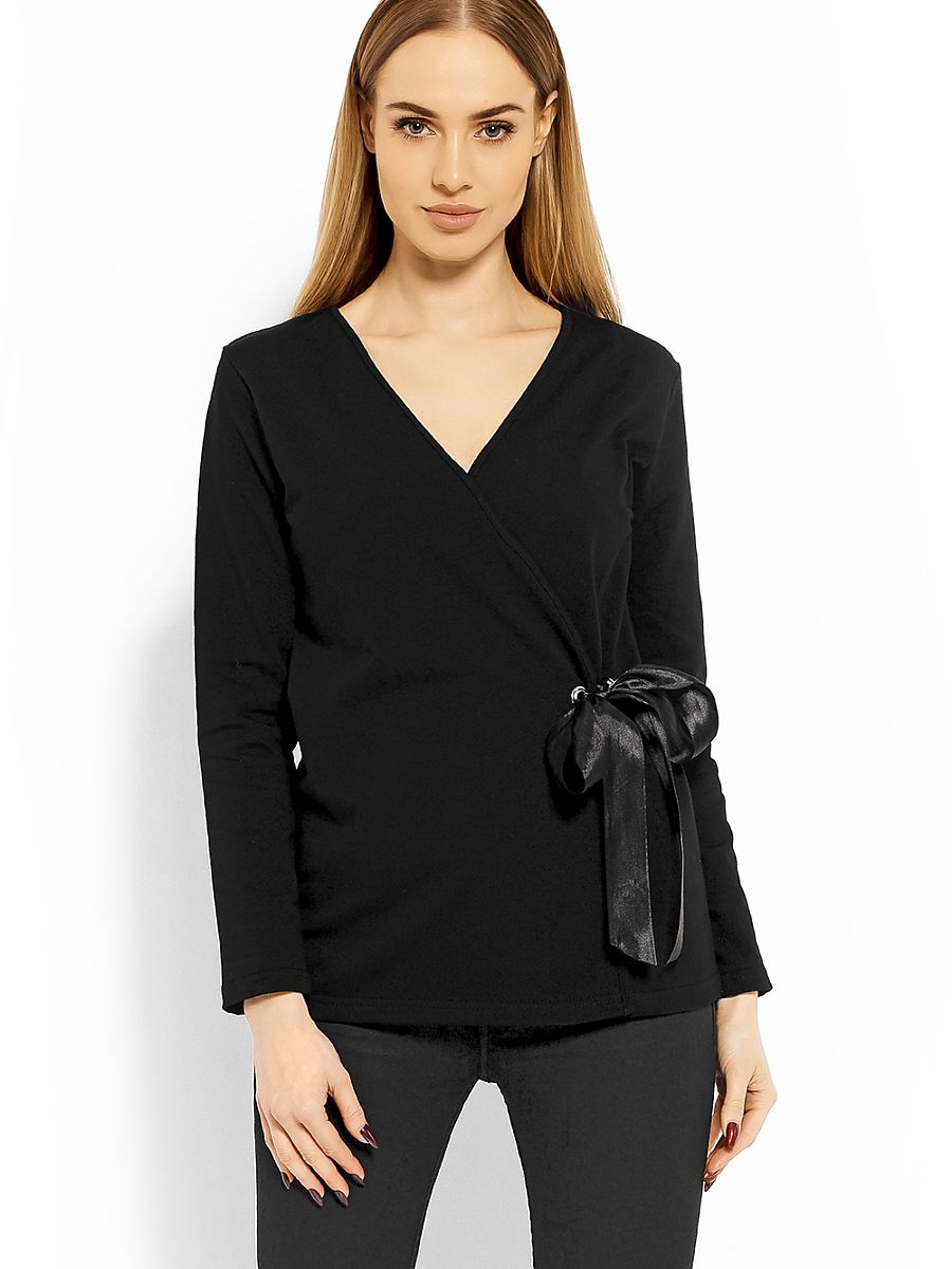 Women's Black Cotton Blouse Envelope Neck PeeKaBoo Model 113245-0