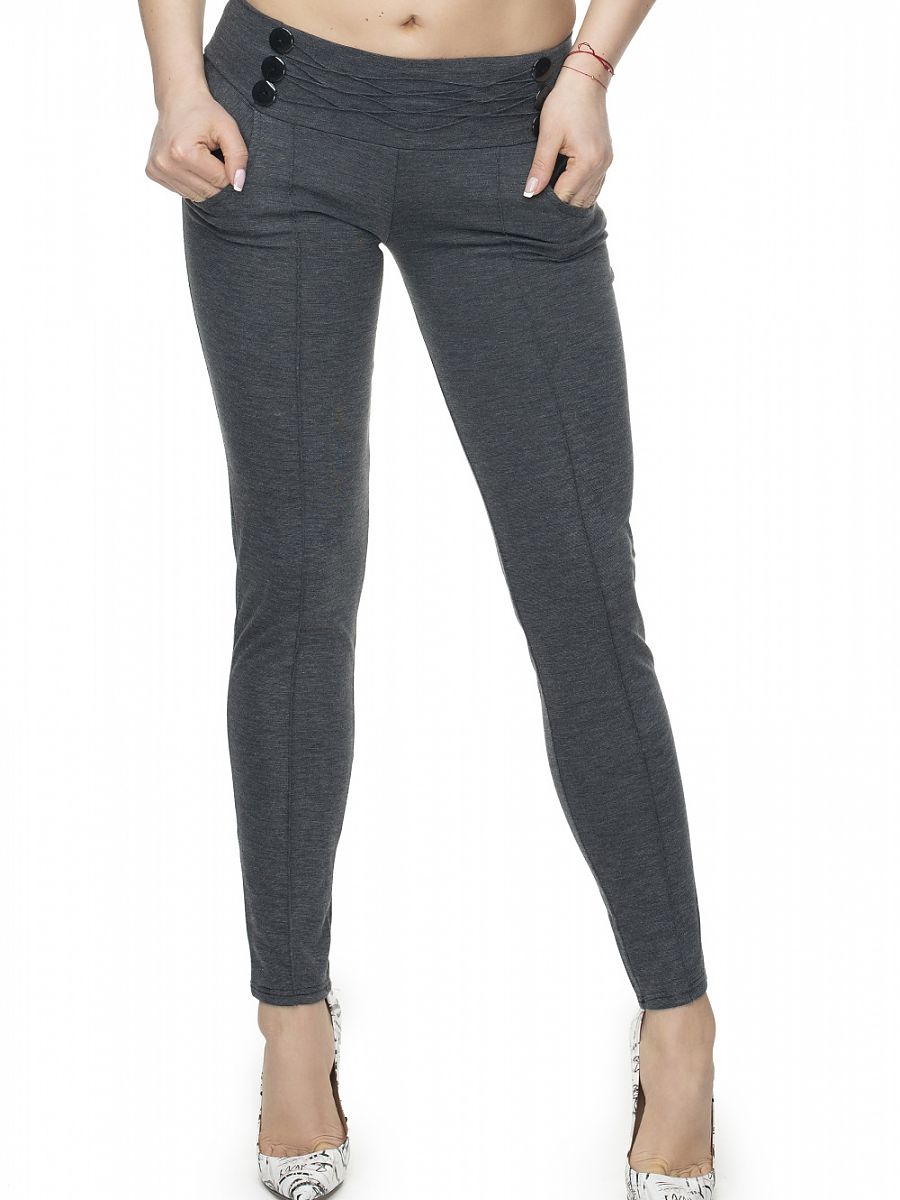 Casual Fitted Trousers with Decorative Buttons Polyester 70% Viscose 30%-0