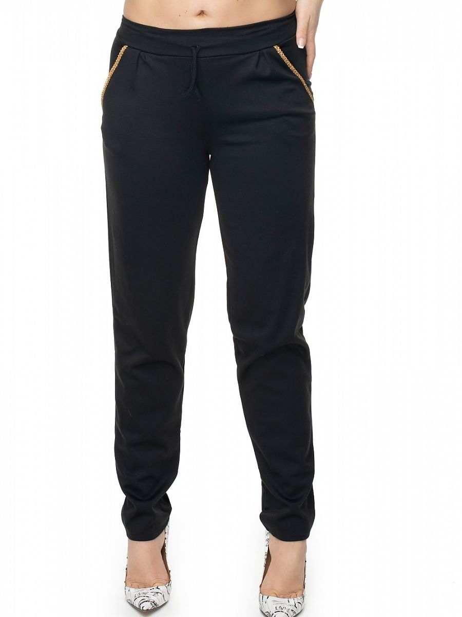 Casual Loose-Fit Trousers with Gold Piping Black by PeeKaBoo-0