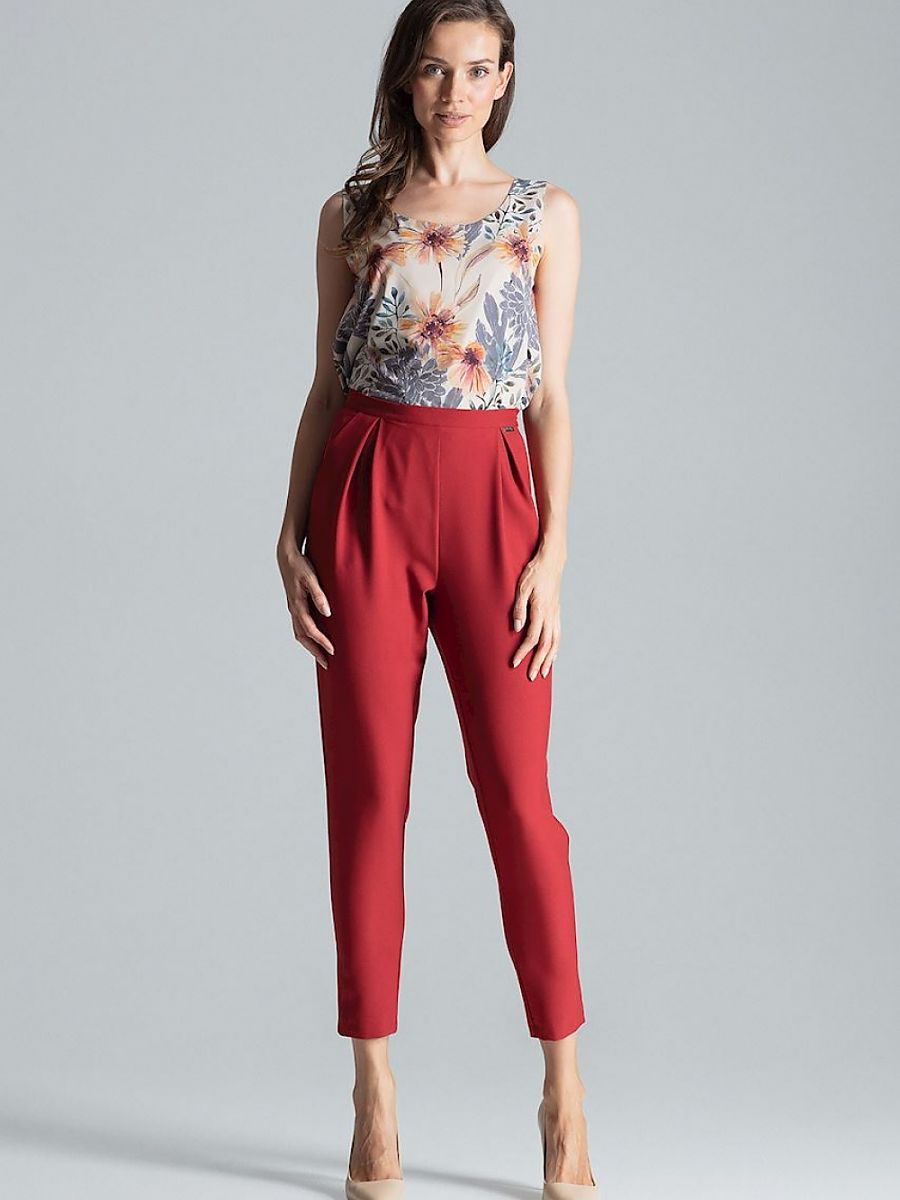 Burgundy Polyester Women's Trousers Model 135783 Figl Pleated at Waist-0