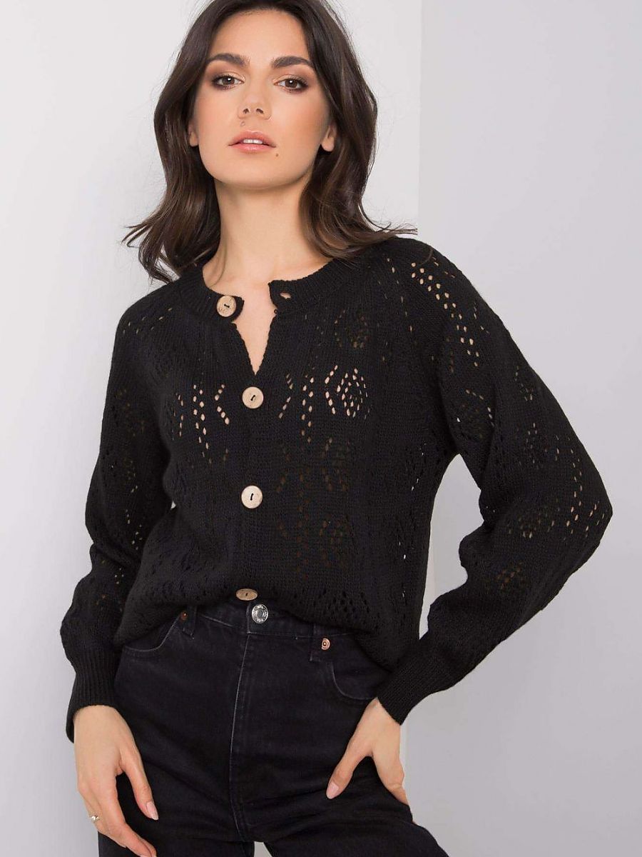 Women's Black Acrylic Cardigan by Och Bella One-Size-Fit-All-0