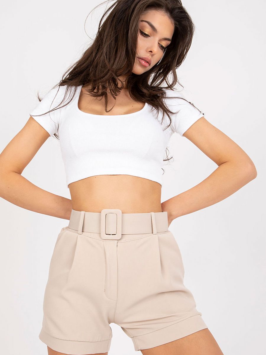 Women's Elegant Shorts with Belt by Italy Moda in Beige.-0