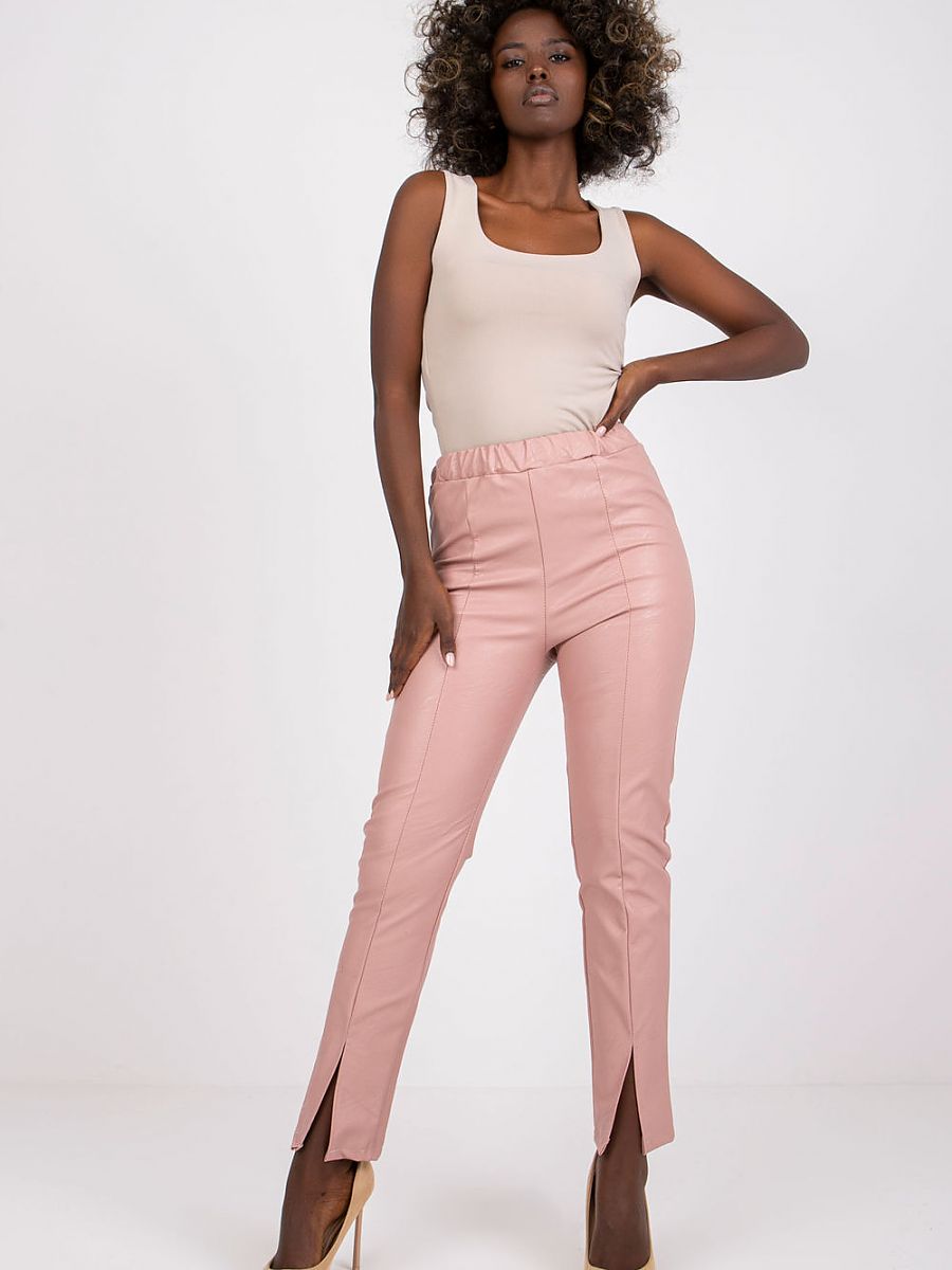 Pink Women's High Rise Elastic Waistband Trousers from Italy Moda with Ecological Leather-0