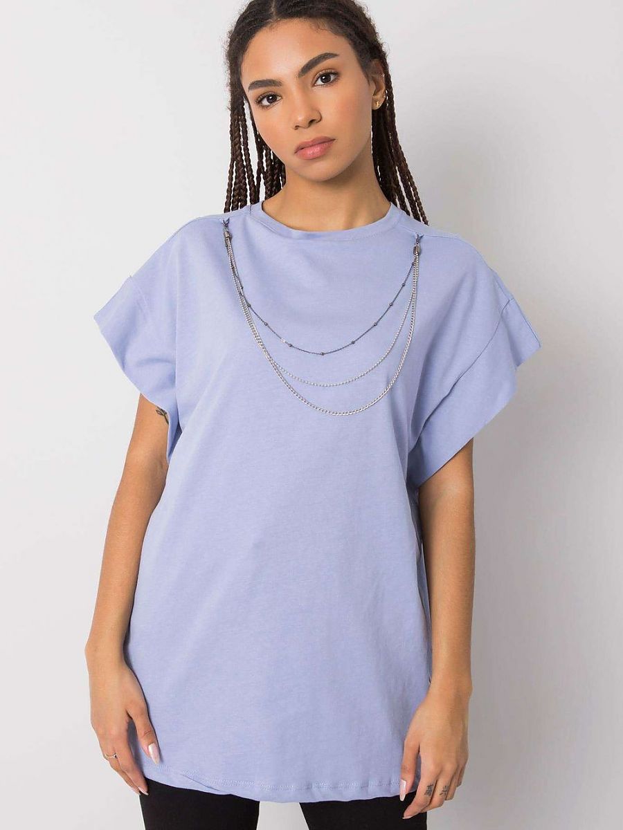 Cotton Blue Blouse Rue Paris Loose Fit Short Sleeves Style-0
