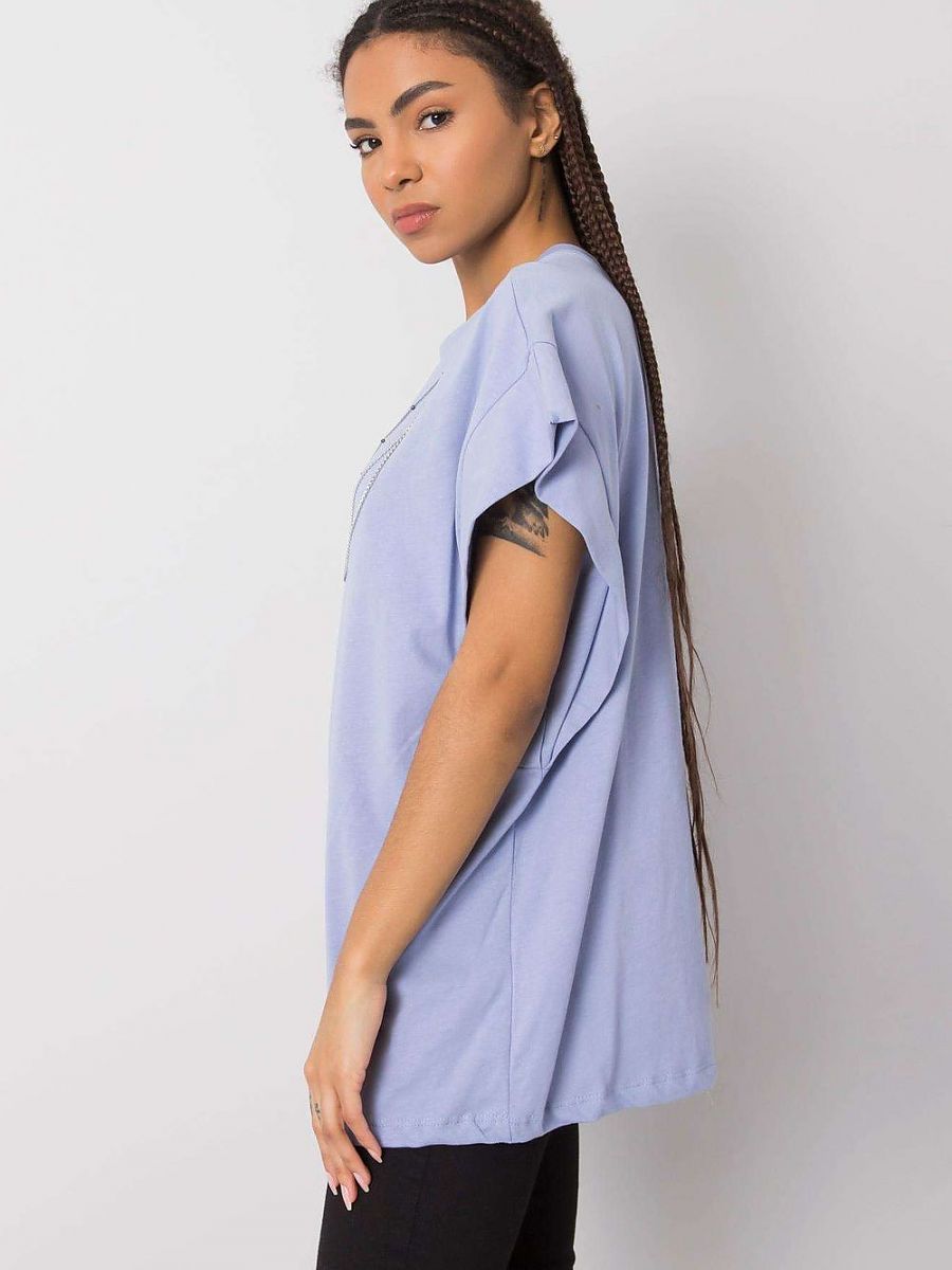 Cotton Blue Blouse Rue Paris Loose Fit Short Sleeves Style-0