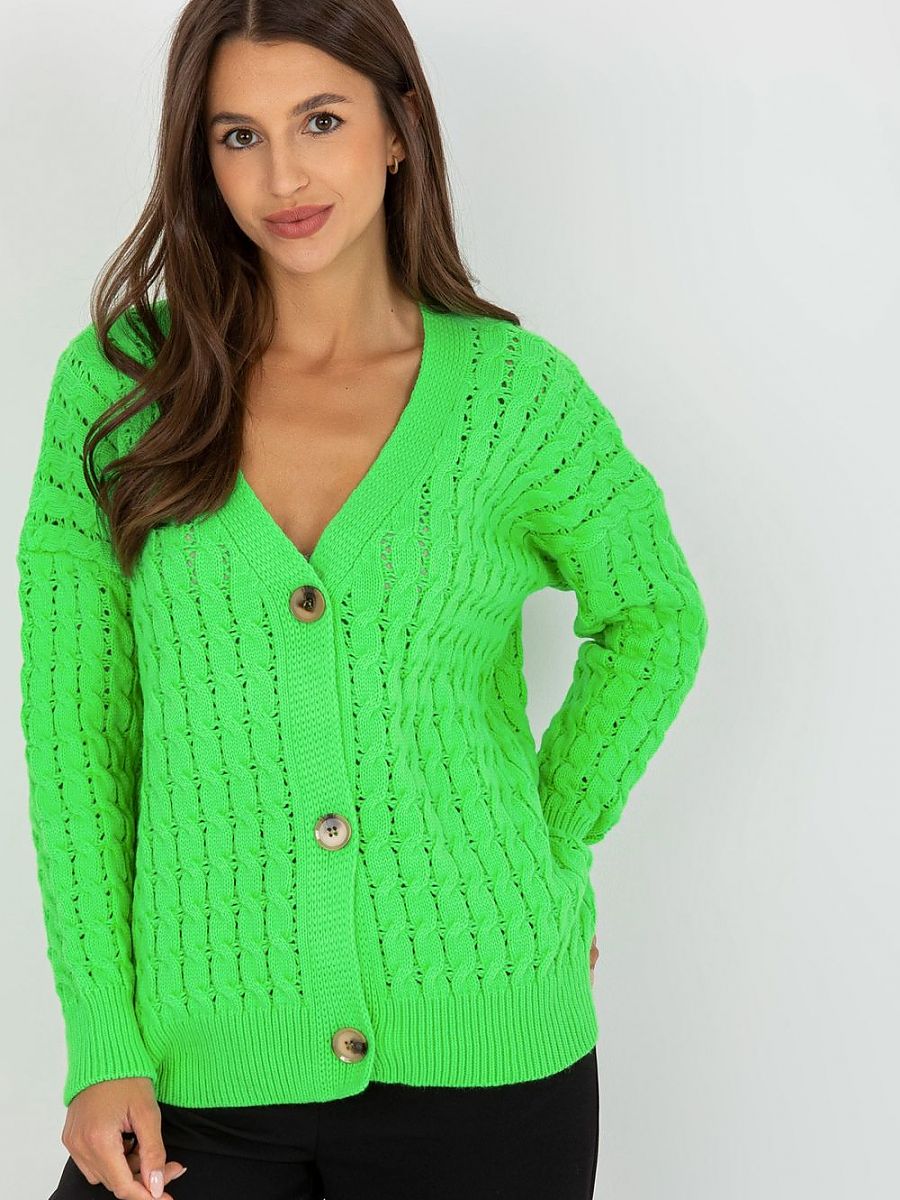 Green Rue Paris Acrylic One-Size-Fits-All Cardigan Sweater for Women-0