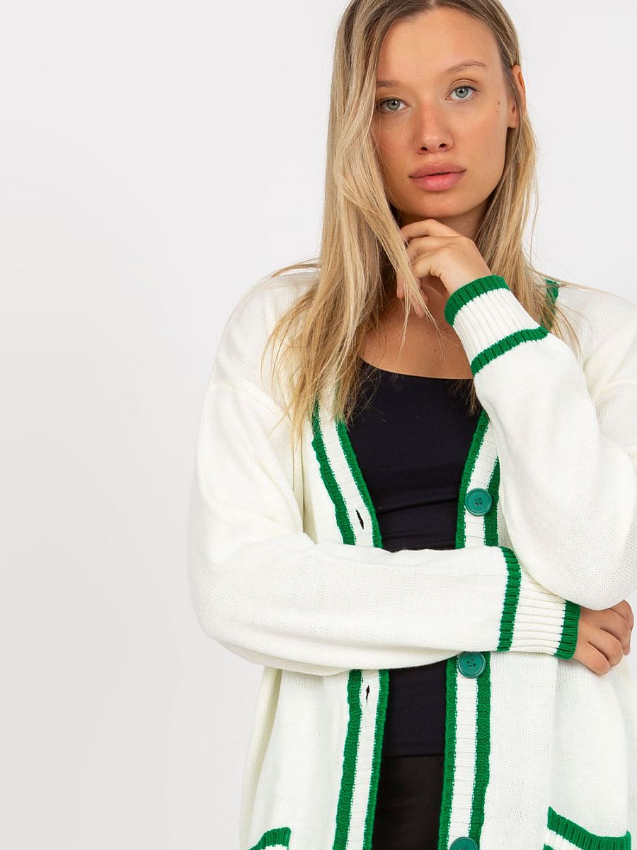 Beige Cardigan with Contrast Trim One Size Fits All Sweater-0