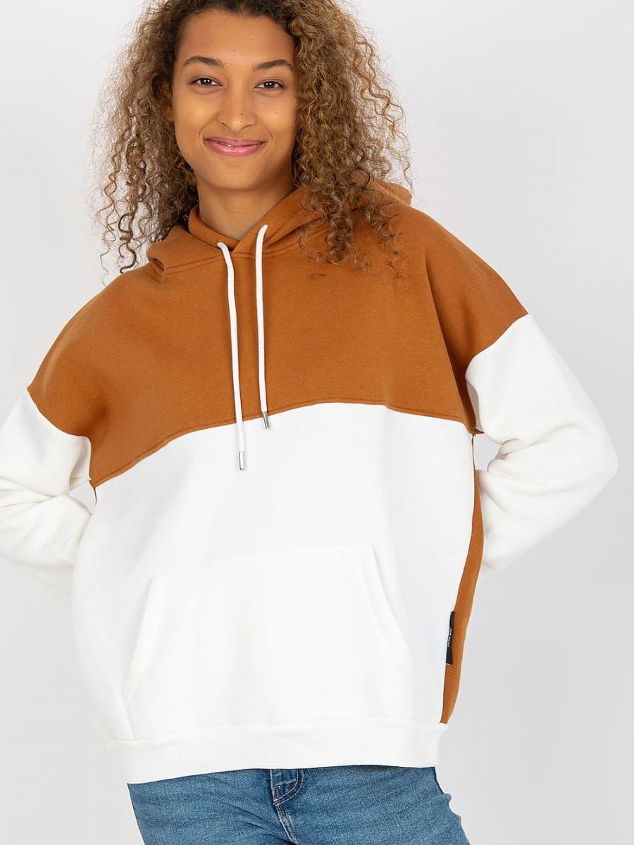 Two-Color Woman's Sweatshirt with Hood and Kangaroo Pocket - 76% Cotton-0