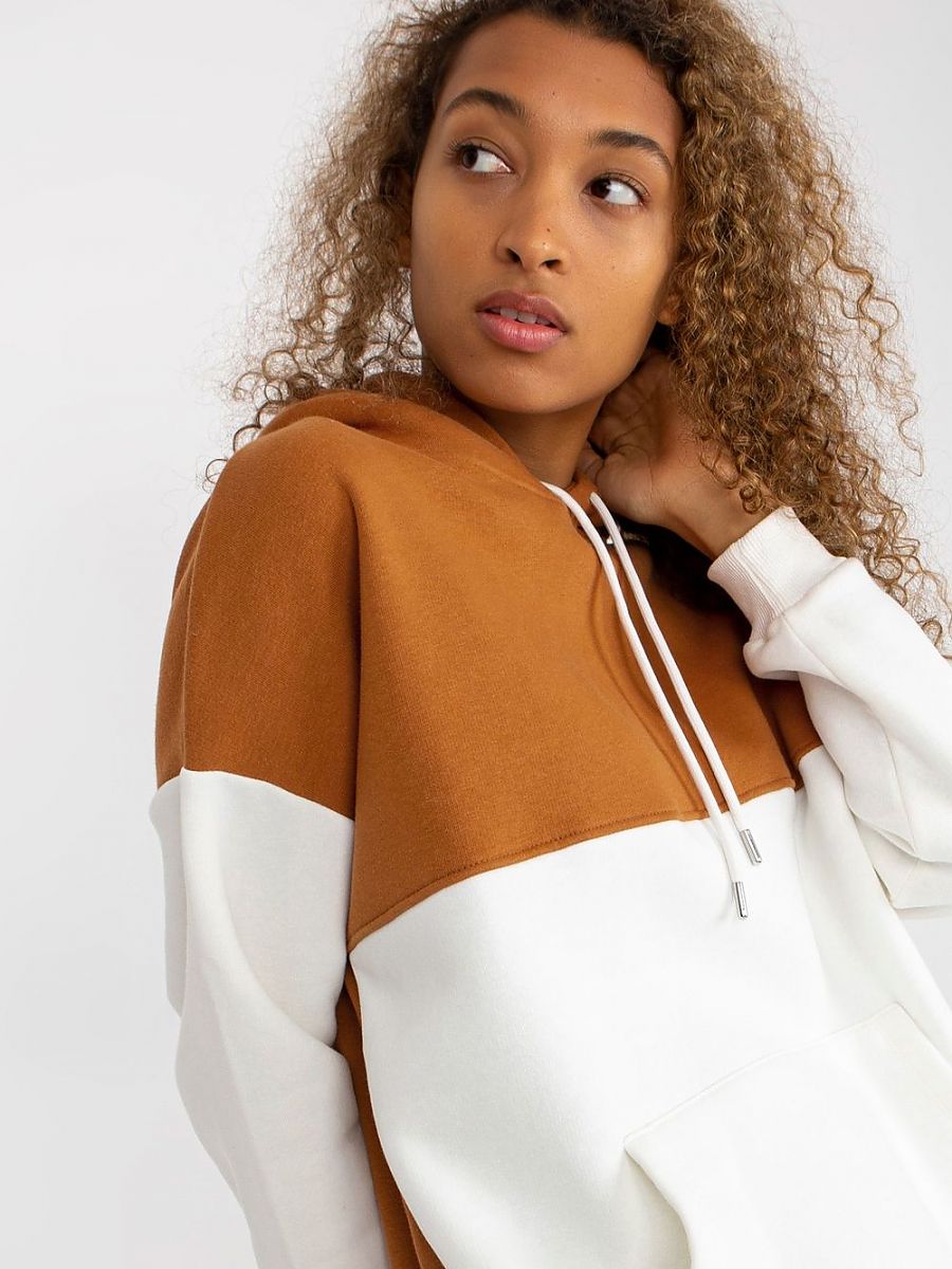 Two-Color Woman's Sweatshirt with Hood and Kangaroo Pocket - 76% Cotton-0