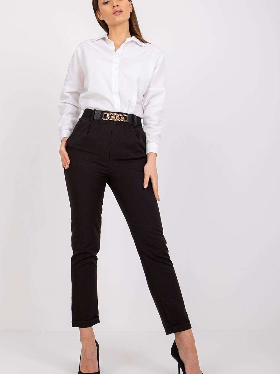 Women's High-Rise Trousers with Decorative Belt Italy Moda 179697 FBS-C005-0