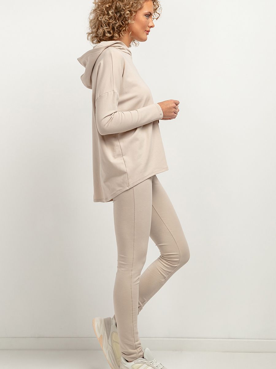 Beige Long Women's Leggings Sweat Fabric with Wide Waistband Size XS-XXL-0