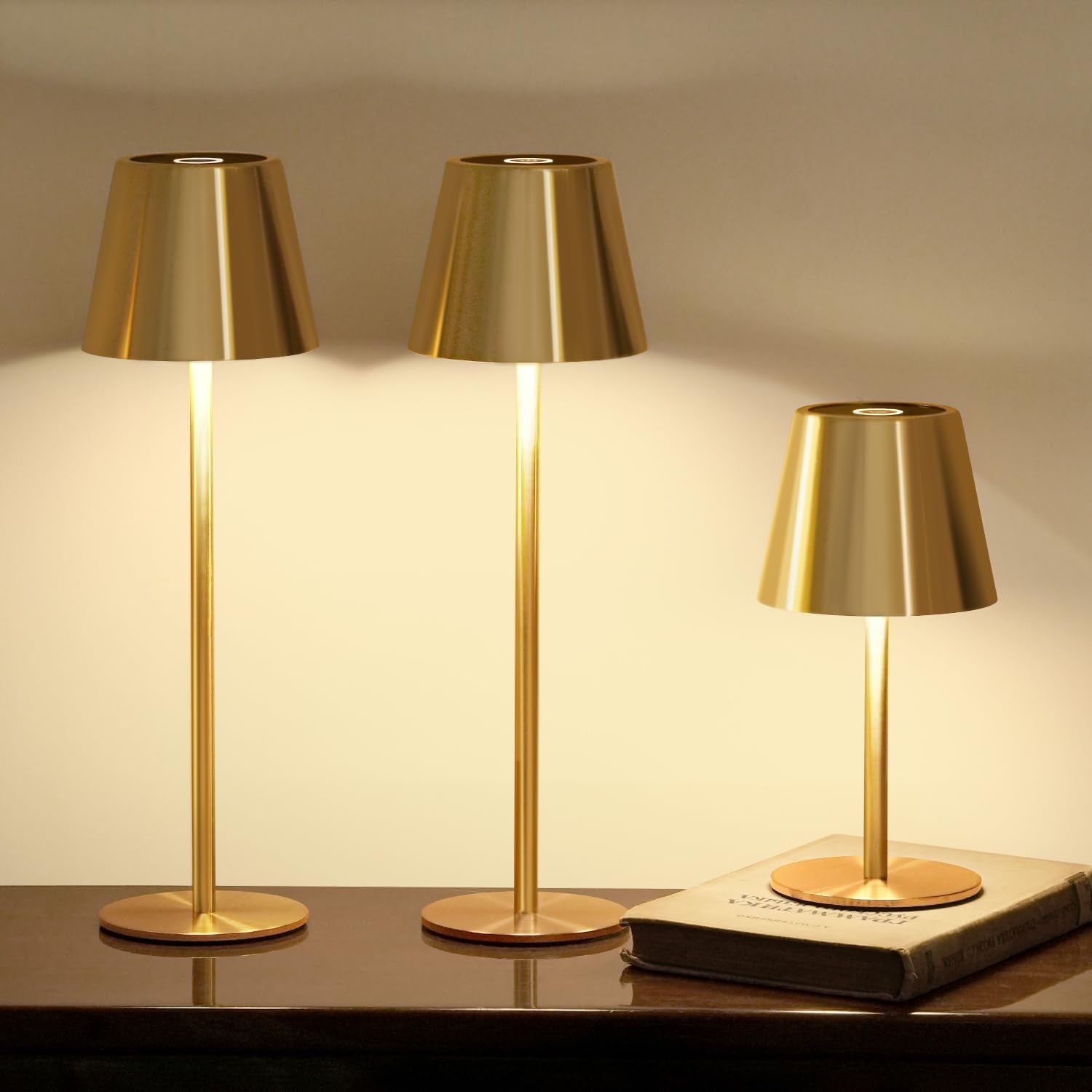 Rechargeable Cordless Table Lamp Brushed Gold Finish-0