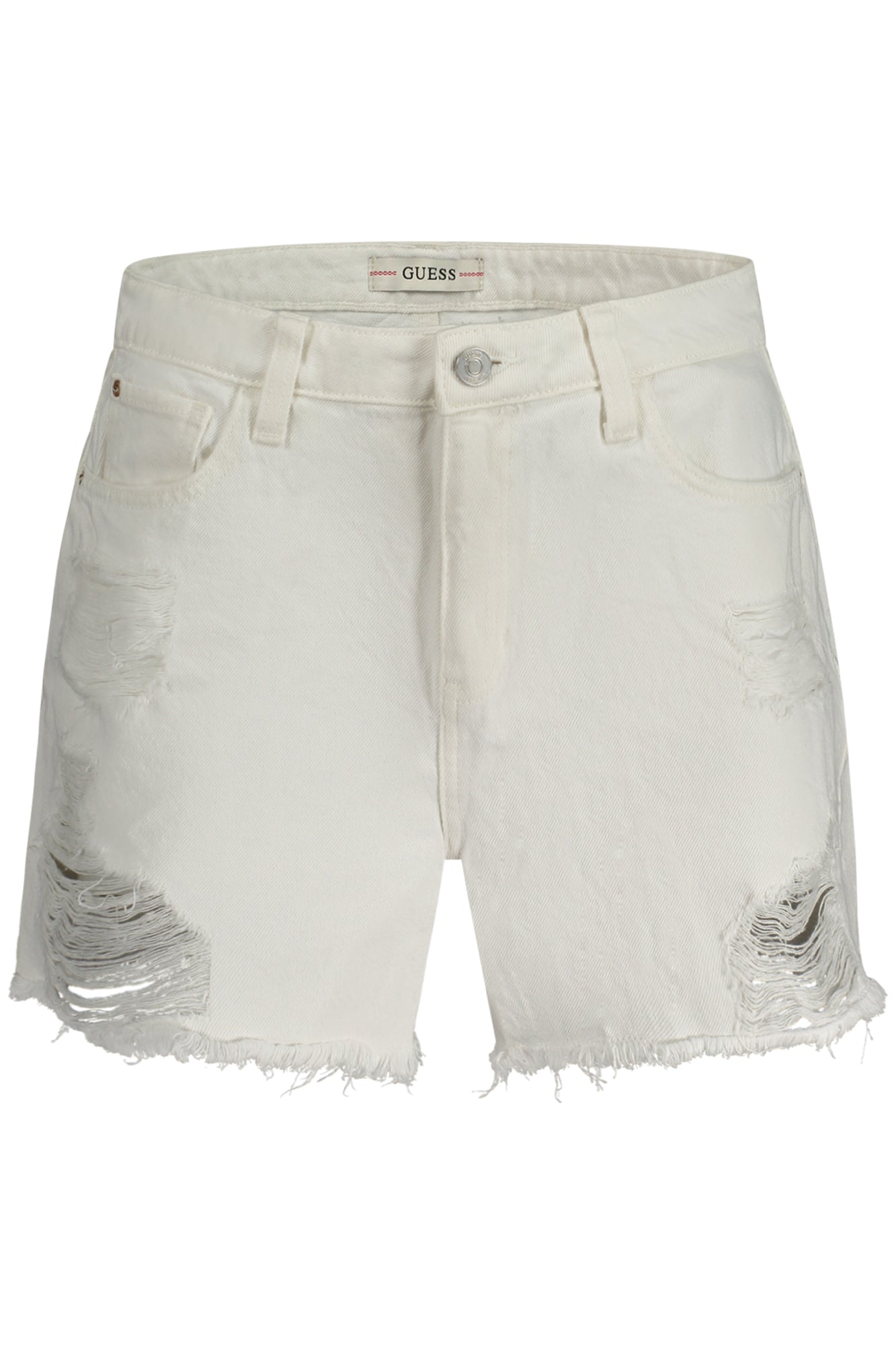 Women's White Guess Jeans Short Pants - 5 Pocket Recycled Cotton Shorts-0