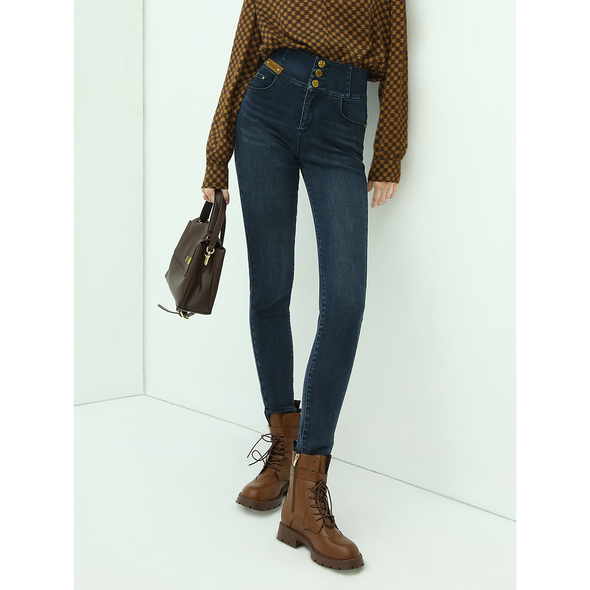 Navy High Waist Skinny Jeans Slimming Fit for Women-0