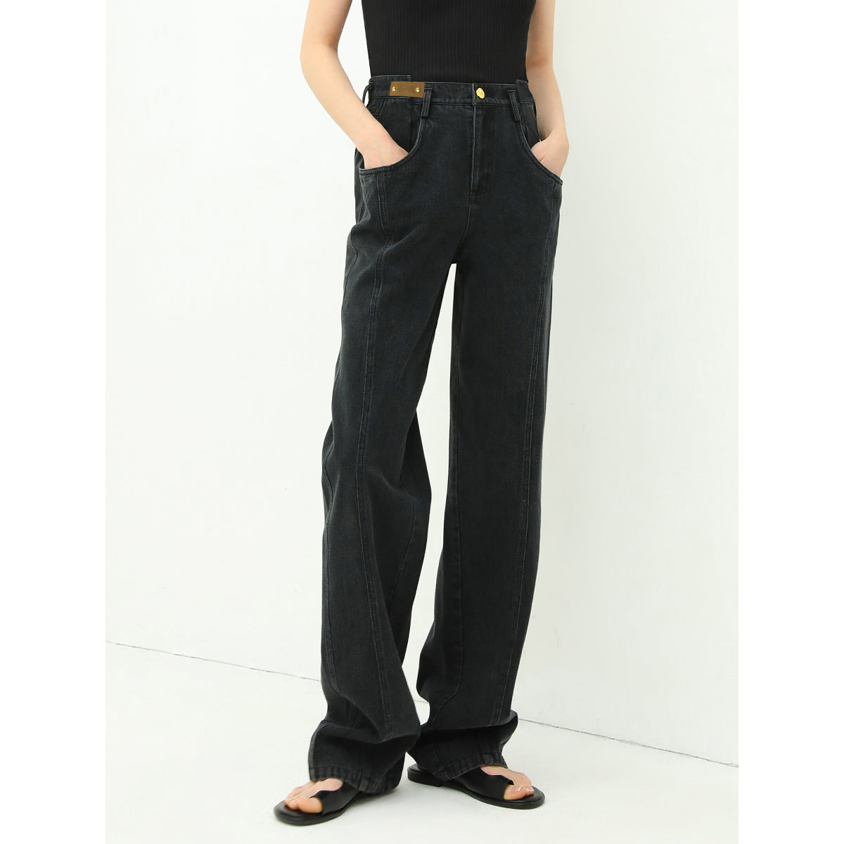 Women's High Waist Straight Leg Black Jeans for All Occasions-0