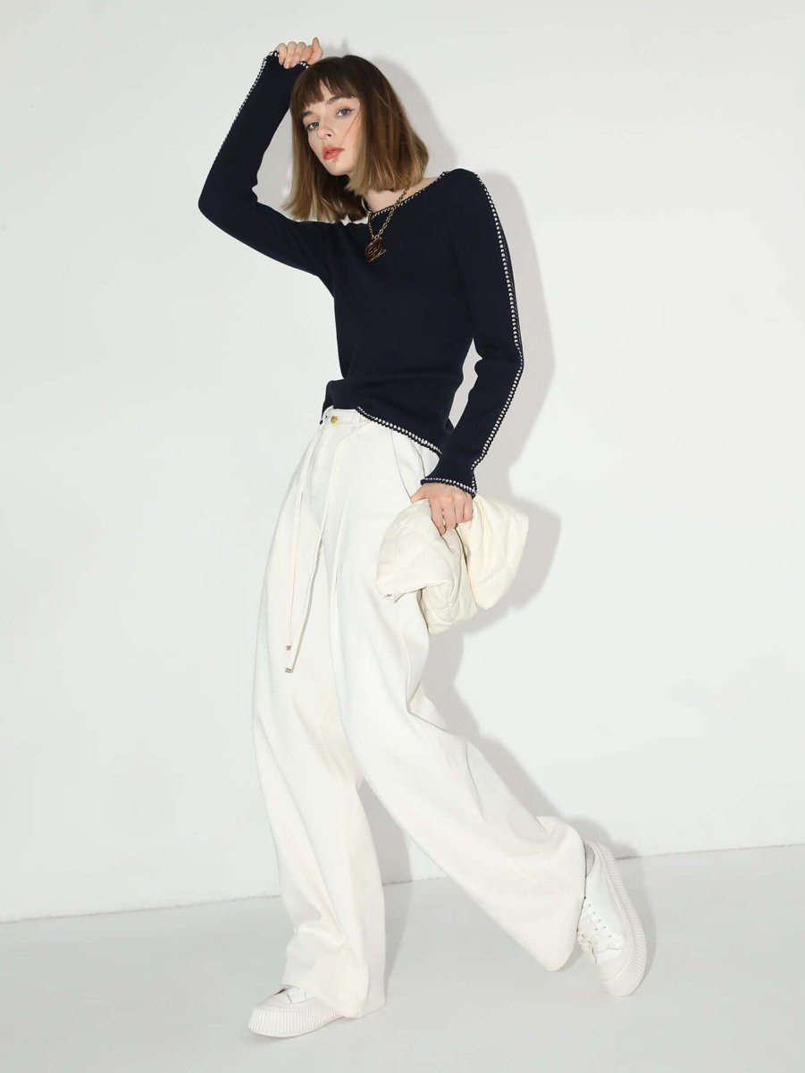High Waist White Wide Leg Jeans with Detachable Sash Belt-0