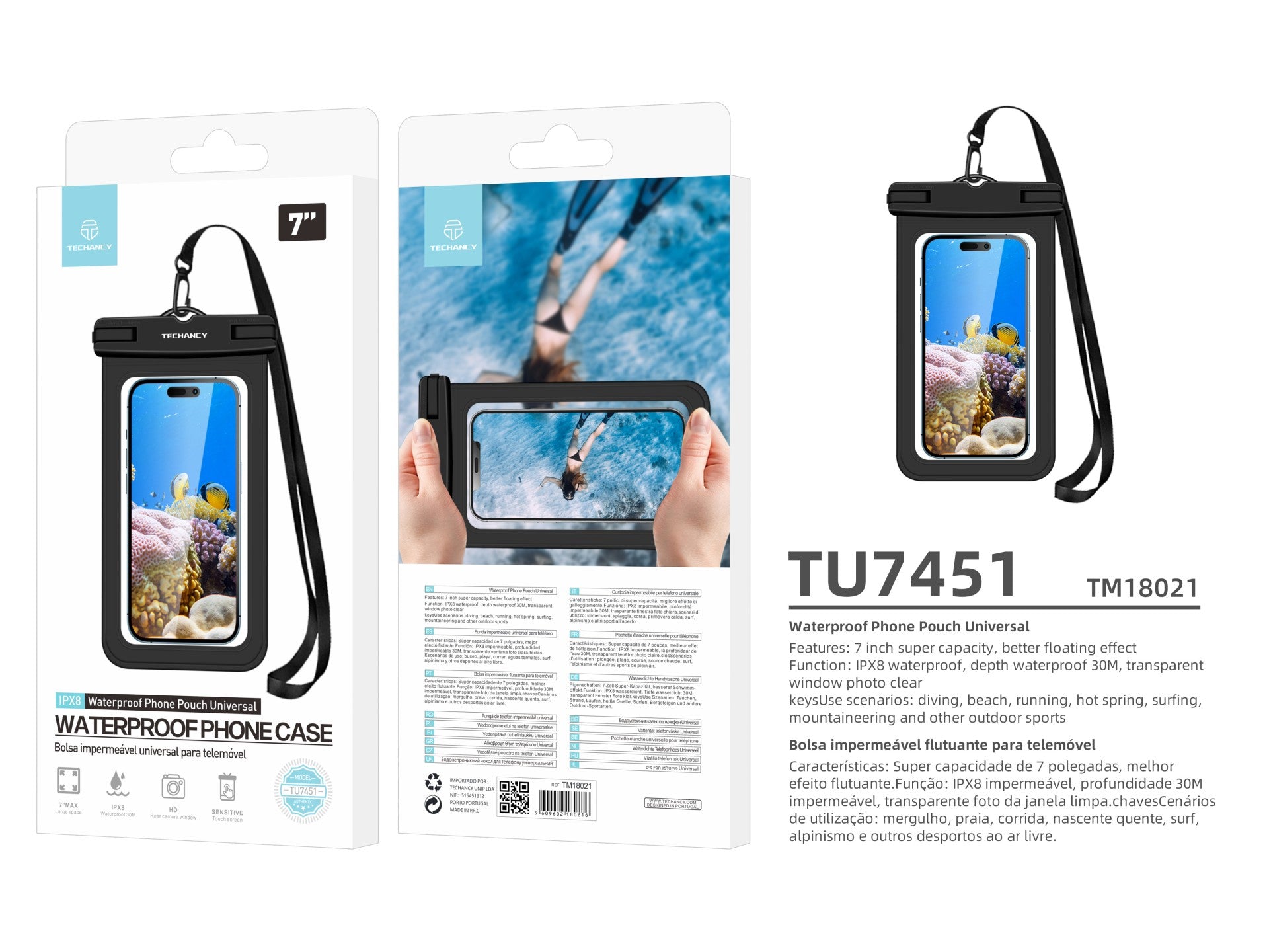 Techancy Bolsa Para Telemóvel À Prova De Água De 7,0 Polegadas Da, TU7451 À Prova De Água Ipx8, Fotos Nítidas, Preto-0