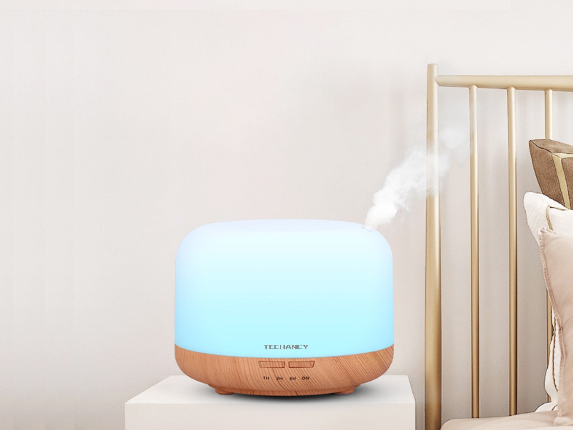 Difusor de aromaterapia Techancy, LD3911, com função humidificador, branco + grão de madeira-0