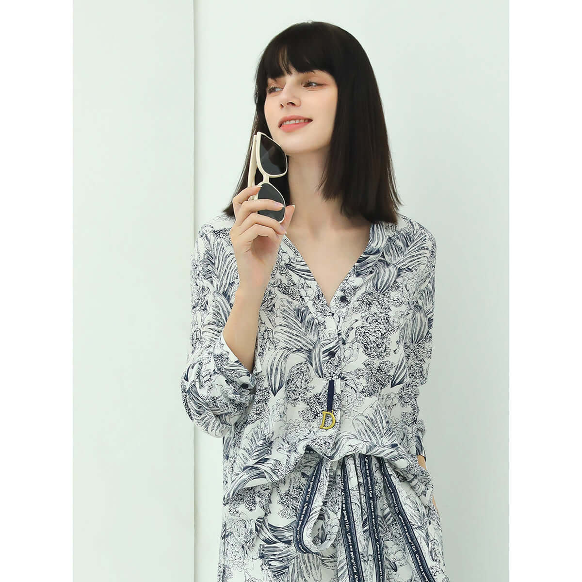 Eco-Friendly V-Neck Floral Shirt with Recycled Materials Blouse Women's Clothing.-0