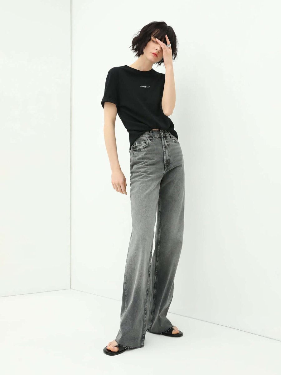 Minimalist Letter Print Crew Neck Short Sleeve Tee-0