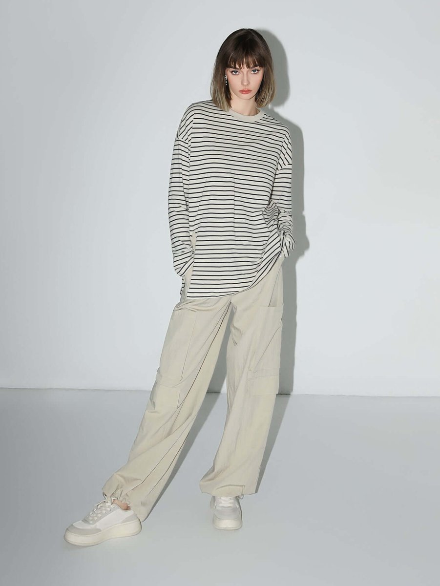 Timeless Black & White Striped Long Sleeve Tee for Women.-0