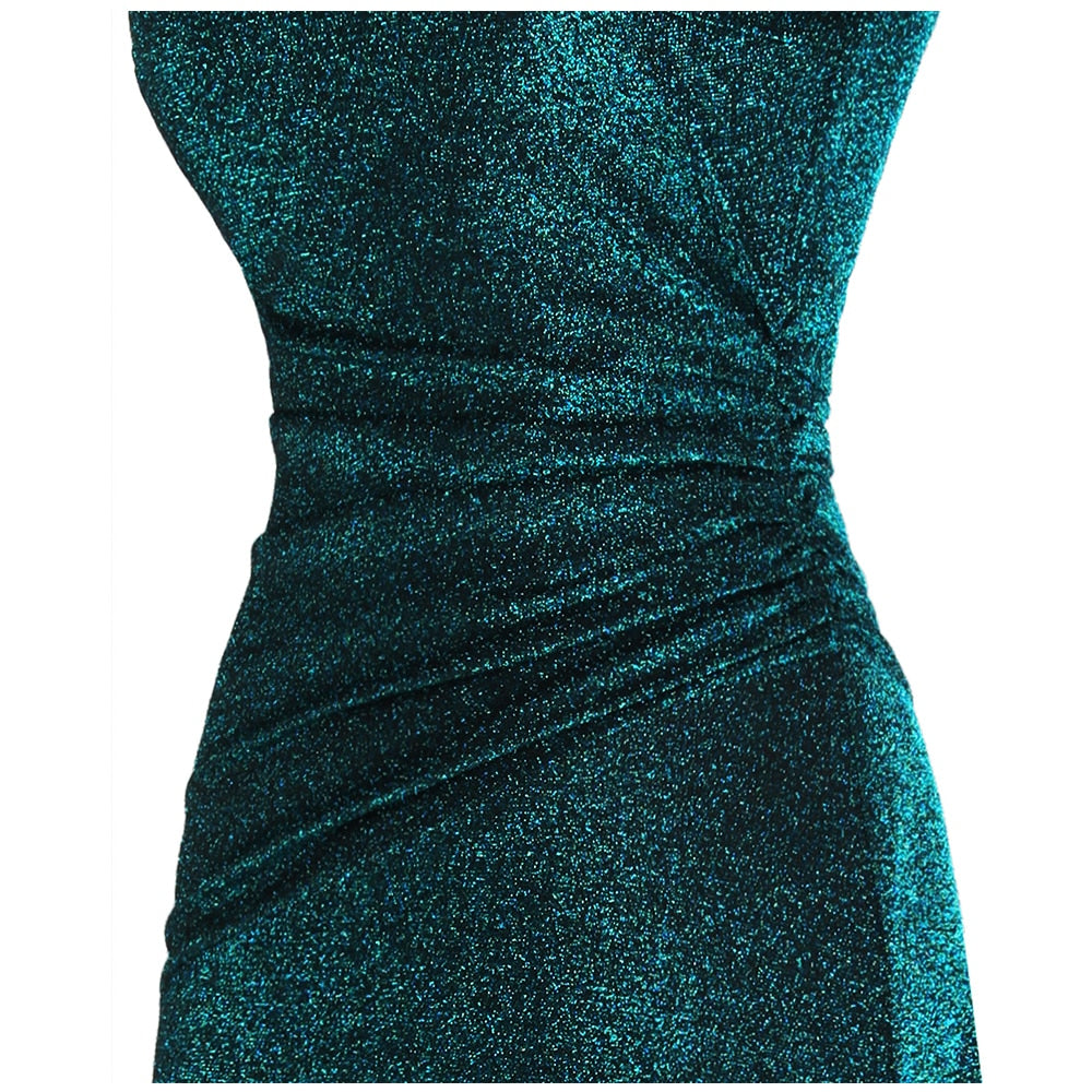 Off Shoulder Pleated Evening Dresses Long Party Gown Peacock green-0