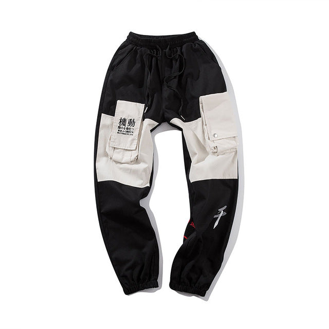 Men Cargo Patchwork Track Pants Fashion High Steet Joggers Sweatpants Streetwear-0