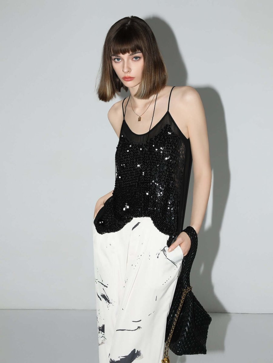 Glitter Sequin Camisole Top for Women's Elegant Fashion-0