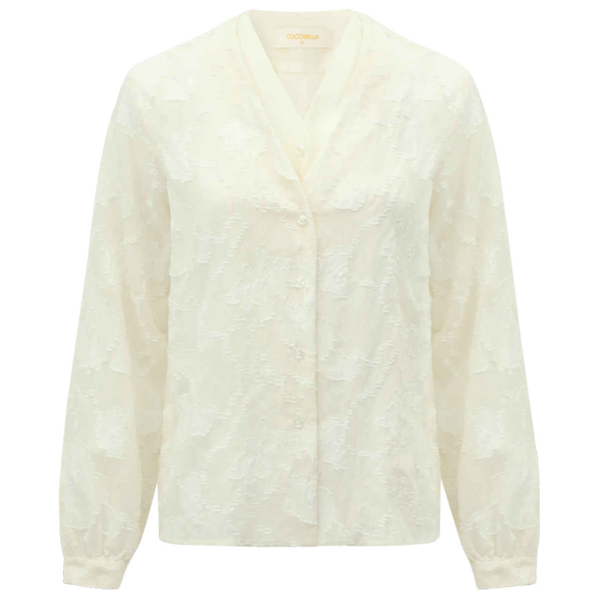 Sheer Floral Ivory Lace Long Sleeve Women's Shirt-0