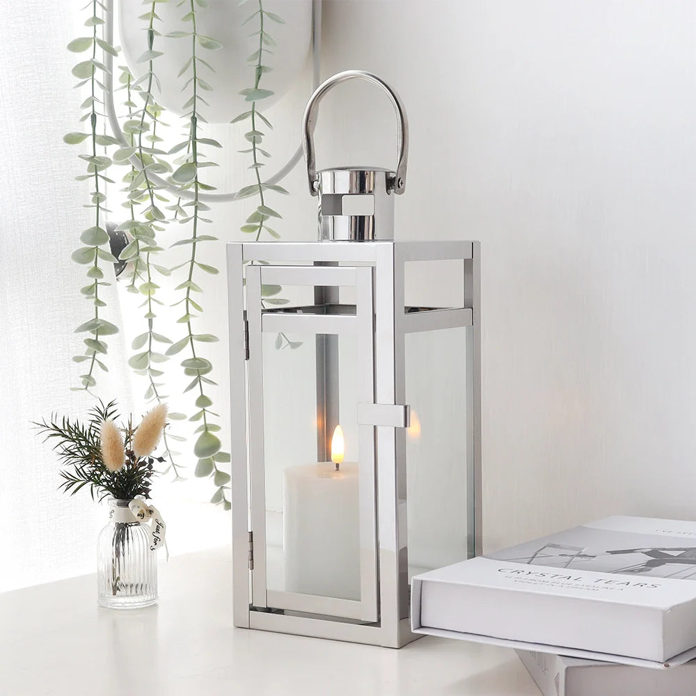 12'' High Metal Decorative Candle Lantern (Silver)-0