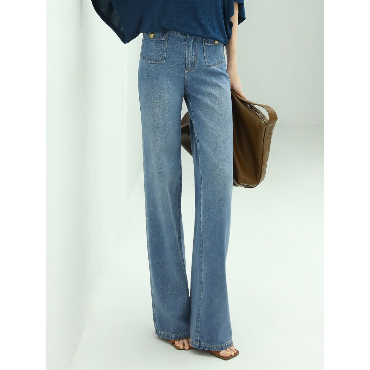 Women's Bootcut Jeans Straight Leg Flap Pockets Curvy Fit-0