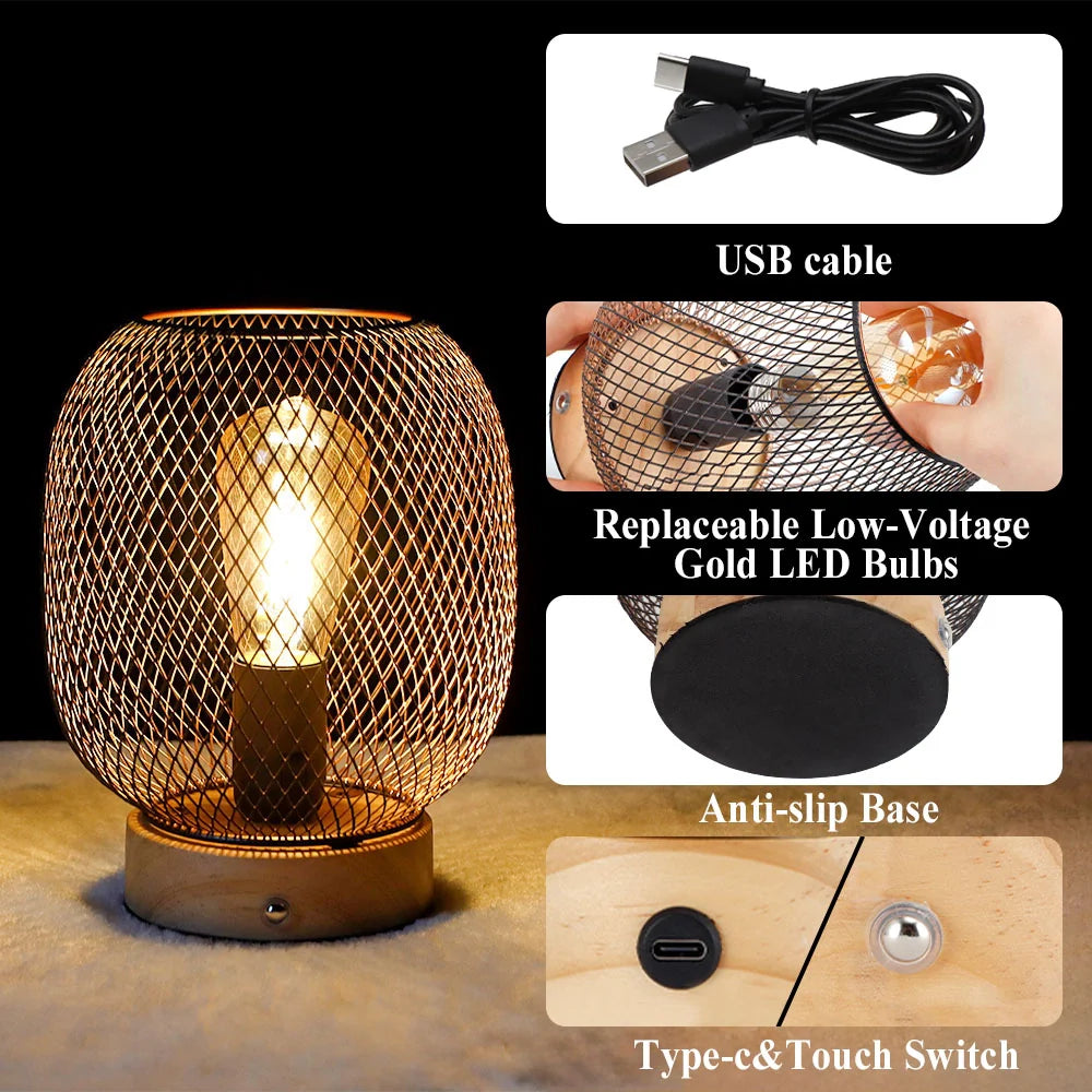 7.5''H Touch Adjustable Table Lamp(Wooden Base,Bronze round)-0