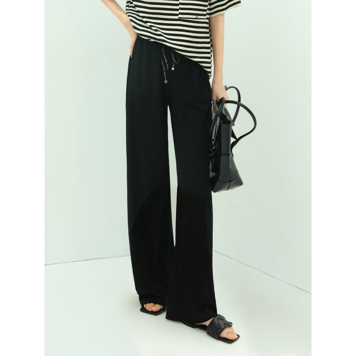 Comfortable Wide Leg Knitted High Rise Pants for Women-0
