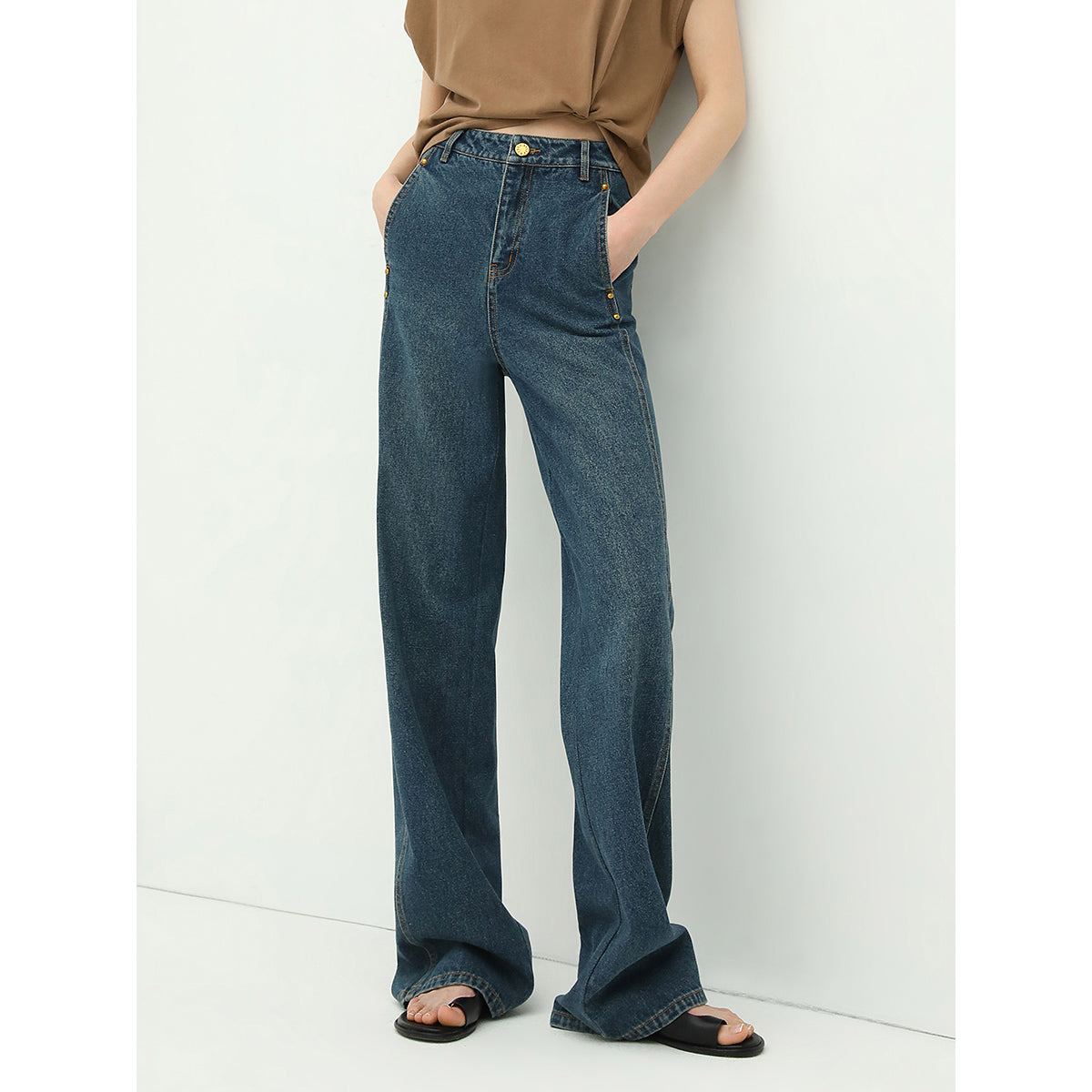Vintage High Waist Straight Leg Blue Jean Classic Style Jeans for Women-0