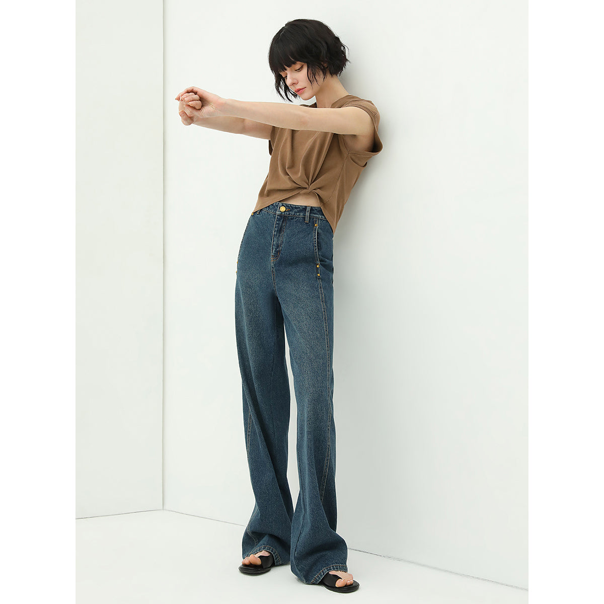 Vintage High Waist Straight Leg Blue Jean Classic Style Jeans for Women