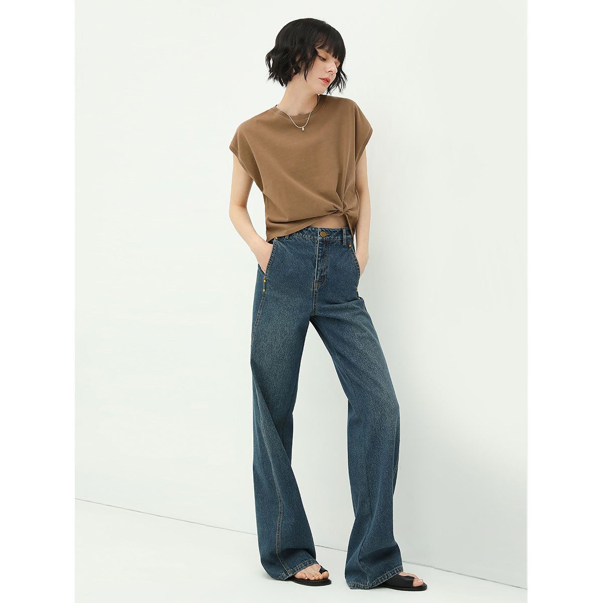 Vintage High Waist Straight Leg Blue Jean Classic Style Jeans for Women