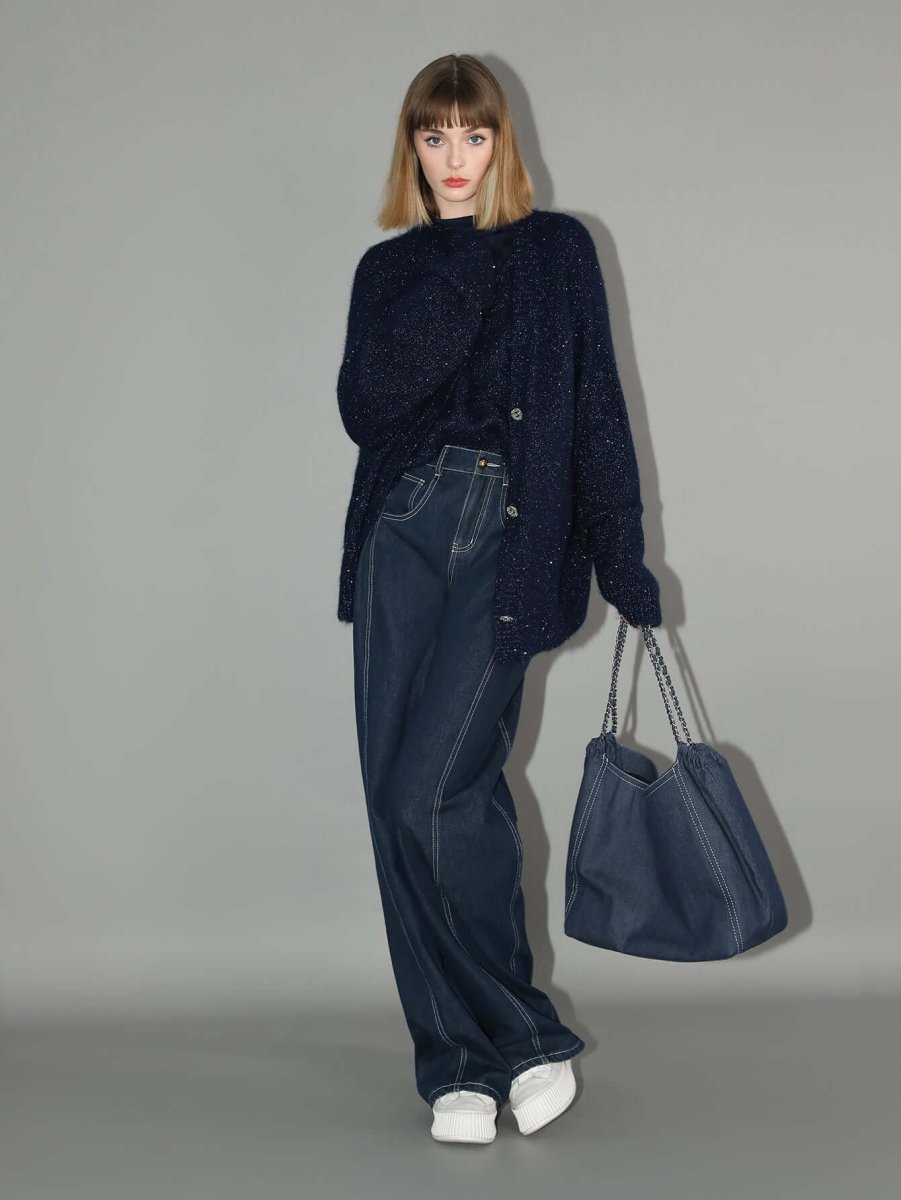 Vintage High-Waisted Wide Leg Denim Jeans for Women - Retro Stylish Fit - Wide Leg Cut-0